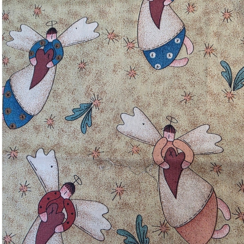 SSI Tin Button Designs by Cheri Angel Heart Fabric Tan 40in x 0.5yd